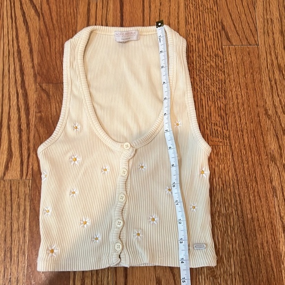 Woman tank top yellow Ribbed with buttons and flower pattern size xs - Picture 2 of 8